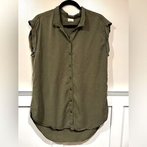 Olive Green Sleeveless Button-Up Top